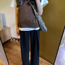素織錦西裝褲女闊腿褲黑色褲子女士西褲休閑褲春夏通勤學(xué)生西服直筒褲 鐵環(huán)高腰闊腿西褲【黑色】 XL 【建議115-130斤】 曬單實拍圖
