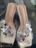 啄木鳥(niǎo)透明粗高跟鞋真皮拖鞋女夏外穿涼2025新款鞋水晶跟涼鞋高跟拖涼拖 銀色-升級版 34 曬單實(shí)拍圖