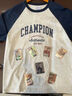 Champion冠軍短袖插肩袖圓領(lǐng)25夏季新款刺繡純棉T恤撞色拼接潮牌 灰色藍色拼接 2XL 曬單實(shí)拍圖