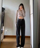 燦圖高腰闊腿加絨牛仔褲女秋冬季新款寬松顯瘦小個(gè)子加厚直筒棉褲子女 黑灰色加絨款 XL 曬單實(shí)拍圖