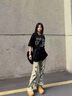 純棉珍珠釘珠潮流短袖t恤女夏季2025新款寬松美式復(fù)古黑色上衣服 黑色 L 曬單實(shí)拍圖