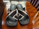 女士拖鞋夏季涼鞋女外穿防滑沙灘鞋新款平底交叉一字拖休閑涼拖鞋 黑色 40-41 曬單實(shí)拍圖