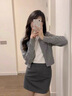 妍莉芬（yanlifen）春裝搭配一整套韓劇穿搭衣服氣質(zhì)小香風連衣裙兩件套裝女裙子春秋 內(nèi)搭+開衫+裙子 L 【105-115斤】 曬單實拍圖