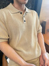 By Creations【寬松落肩】柏品棉麻透氣針織POLO衫男士夏季商務(wù)休閑短袖t恤衫 灰卡其 XL 曬單實(shí)拍圖