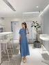 棉致牛仔連衣裙女2023夏新款復(fù)古冰絲韓版收腰顯瘦a字裙 深藍(lán)色-腰帶 S 曬單實(shí)拍圖