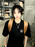 查爾斯桃心 潮牌T恤男女同款油畫(huà)愛(ài)心純棉學(xué)生情侶裝打底衫短袖 黑色 S  曬單實(shí)拍圖
