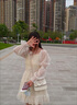 莫代爾法式仙氣蕾絲連衣裙女2025春秋季新款時尚復古設計感長袖仙女裙 淺杏 M 曬單實拍圖