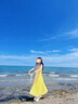 西兒溫柔風(fēng)黃色連衣裙女海邊度假風(fēng)吊帶裙氛圍感裙子氣質(zhì)a字長(zhǎng)裙 黃色 M 曬單實(shí)拍圖