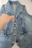 PKFC高級感純棉牛仔馬甲女春秋薄款時(shí)尚外搭新款無(wú)袖坎肩背心馬夾外套 牛仔色 M (100建議斤以?xún)? 曬單實(shí)拍圖