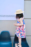 迪士尼女童吊帶連衣裙夏季2024新款兒童背心裙棉布洋氣寶寶碎花公主裙子 綠色 120 曬單實(shí)拍圖