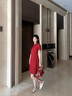 clotho Rennie品牌女裝小個子連衣裙女2025夏季新款休閑短袖POLO領(lǐng)中長款裙子 紅色 M 曬單實(shí)拍圖