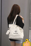 稻草人帆布包包女大容量2025新款上班手提單肩大學(xué)生上課布包通勤托特包 白色 曬單實(shí)拍圖