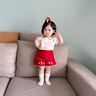 幼歌（YOUGE）嬰幼繡花娃娃領(lǐng)泡泡袖短袖襯衫甜美上衣 紅色短褲 90 cm 曬單實(shí)拍圖