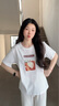 LAGOGO萌寵印花短袖T恤女拉谷谷2025年夏季新款純棉卡通圓領(lǐng)上衣 本白色 M 曬單實(shí)拍圖