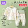 婧麒（JOYNCLEON）新生嬰兒衣服純棉秋款初生男女寶寶春秋睡衣分體打底內(nèi)衣套裝 蒲公英綠色+粉色兔子 80 cm 曬單實(shí)拍圖