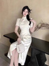 唐菓蜜新中式連衣裙女2025夏季新款女裝國(guó)風(fēng)溫柔氣質(zhì)開(kāi)衩旗袍裙子夏天 杏色 M 曬單實(shí)拍圖