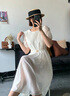 AEMAPE白色真絲連衣裙女2025夏季新款感顯瘦收腰小個子優(yōu)雅中長裙 米白色 L 105-115斤 曬單實拍圖