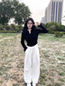棉致白色奶芙山本褲子女夏季冰絲薄款小個(gè)子慵懶寬松休閑直筒闊腿褲子 857白色【高品質(zhì)16.5】 L 100-115斤 曬單實(shí)拍圖