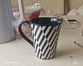 悠瓷（youcci）創(chuàng  )意大杯子家用陶瓷牛奶杯咖啡杯大容量敞口水杯情侶馬克杯大號 藍色錐形手繪杯-斑馬線(xiàn)帶勺 曬單實(shí)拍圖