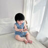 班喜迪嬰兒衣服夏季薄款男寶寶連體衣嬰幼兒背帶褲外出夏天哈衣爬服夏裝 藍色 73cm 曬單實拍圖
