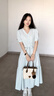 lagogo系帶V領顯瘦連衣裙女拉谷谷2025夏季新款清新氣質(zhì)長款裙子 淺綠色 L 曬單實拍圖