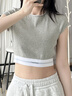 Calvin Klein內衣【摩登引力帶】25夏季女ck可外穿羅紋辣妹短款正肩T恤QS7349 P7A-椰青灰 S 曬單實(shí)拍圖