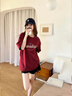 真維斯（JEANSWEST）短袖短褲休閑運動套裝女生夏季2025新款寬松純棉夏天小個子一整套 酒紅 海洋天堂+米色 莓果熊_K XL 曬單實拍圖