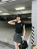 FORNINES2025新款斜肩無(wú)袖T恤女純色背心夏季美式辣妹收腰顯瘦露肩短上衣 黑色 M 曬單實(shí)拍圖