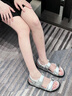 ASH女鞋2025春夏新款TABOO真皮女平底魔術(shù)貼涼鞋女露趾涼鞋外穿夏季 銀色 36 曬單實拍圖