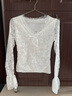 FSAT2025新款辣妹純欲白色蕾絲v領(lǐng)長(cháng)袖t恤女春夏季修身內搭打底衫上衣 蕾絲上衣 L 55/60kg 曬單實(shí)拍圖