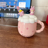 藍極女生生日禮物辦公室宿舍喝水吸管杯子可愛(ài)有趣陶瓷杯子馬克杯實(shí)用 粉色 曬單實(shí)拍圖