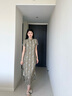 布符（Cloth Fu）布符2025年夏季新款S型長款旗袍經(jīng)典立領(lǐng)修身顯瘦氣質(zhì)中式女裝 黃格花影 L 曬單實(shí)拍圖