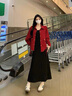 雅黛絲薇連衣裙女裝2025年春季新款氣質(zhì)穿搭衣服兩件套裝襯衫吊帶裙子春秋 紅色外套+黑色連衣裙 M 曬單實(shí)拍圖