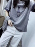 風(fēng)采兔歐洲站2025夏季新款寬松顯瘦減齡撞色小女孩套頭短袖T恤女潮上衣 灰色 L 曬單實(shí)拍圖