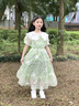 湯靈鼠女大童夏季連衣裙時(shí)尚女孩公主裙子洋氣兒童夏裝女韓版中大童女裝 綠色碎花連衣裙 140(建議身高130-140cm) 曬單實(shí)拍圖