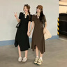 VEOX撞色polo領(lǐng)系連衣裙女2025夏季新款收腰顯瘦學(xué)生休閑不規則中長(cháng)裙 咖色 S 60-85斤 曬單實(shí)拍圖