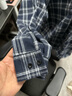 HIPANDA你好熊貓襯衫男士長袖2025春夏休閑襯衣服潮流格子外套男藏青L 曬單實拍圖