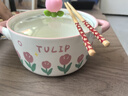 眺德高 泡面碗 泡面碗帶蓋創(chuàng)意郁金香花雙耳陶瓷碗微波爐學生宿舍碗湯碗 郁金香粉色-泡面碗（帶花朵蓋） 曬單實拍圖