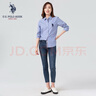 U.S. POLO ASSN.保羅襯衫女商務(wù)休閑職場(chǎng)百搭潮流條紋長(cháng)袖襯衫日常穿搭疊穿內搭 藍條 M 曬單實(shí)拍圖