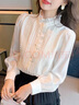 巧除【2018人收藏】法式感木耳邊長(cháng)袖立領(lǐng)襯衫女2025早春秋新款別致減 白色 S 90-105斤 曬單實(shí)拍圖