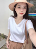 莫代爾氣質(zhì)竹節棉多色高檔t恤女短袖2026夏季新款別致V領(lǐng)純色百搭上衣女 茶花白 L 曬單實(shí)拍圖