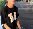 AEMAPE貼布繡小狗正肩短袖夏季情侶裝t恤顯瘦修身短袖男上衣 黑色男款 均碼 XL 曬單實(shí)拍圖