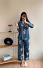 靜韻輕奢品牌女士睡衣女春夏冰絲長袖套裝可愛卡通中年媽媽休閑家居服 7858深湖藍色 L 曬單實拍圖