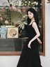 妃莉杋（FeiLiFan）法式赫本風黑色吊帶連衣裙子女2025夏季新款氣質(zhì)收腰顯瘦a字長裙 黑色連衣裙 M 【98-108斤】 曬單實拍圖