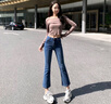 獅子聰復古高腰微喇牛仔褲女九分2025春裝新款修身顯瘦八分小個(gè)子喇叭褲 復古藍八分 25 曬單實(shí)拍圖