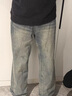 樂卡利美式復(fù)古寬松直筒牛仔褲男潮流美式高街百搭闊腿拖地長褲子男 復(fù)古藍(lán) XL 曬單實(shí)拍圖