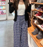 漫蔻依復(fù)古藍(lán)色格子休閑女2025年秋季早秋新款高腰寬松慵懶風(fēng)垂感 藍(lán)色【紐扣款】 M 【建議90-105斤】 曬單實(shí)拍圖