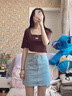 憶靜萱（YIJINGXUAN）淺色碎花牛仔半身裙女夏季新款辣妹穿搭洋氣減齡高腰顯瘦包臀短裙 淺藍色量 M 曬單實(shí)拍圖