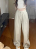 棉致美式闊腿冰絲薄款山本褲子女夏季2025新款小個子高腰西裝休閑褲女 卡其灰【164常規(guī)款高品質(zhì)26.5】 L 110-125斤 曬單實拍圖