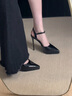 蠻丂一字帶法式尖頭高跟鞋10cm女夏2025新款防水臺細(xì)跟漆皮高跟鞋涼鞋 黑色 38 曬單實(shí)拍圖